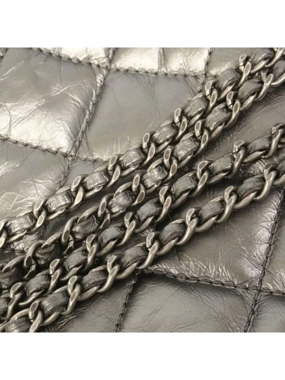 Chanel Shoulder Bag Quilted Leather Silver